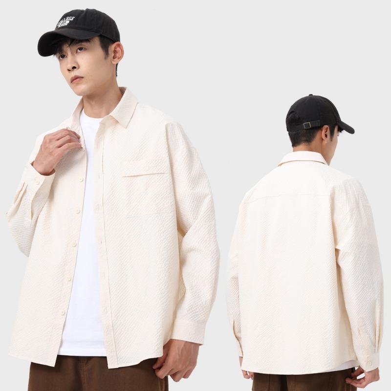 Spring New Men's Solid Color Campus Style Casual All-match Long-sleeved Shirt