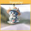 Adorable Acrylic Tea Cup Cat Keychain Decorative Pendant For Car Enthusiasts