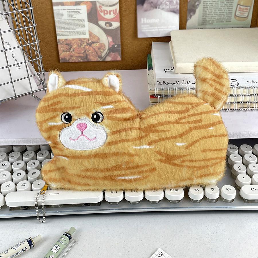 Striped Cute Cat Pencil Case In Grey Brown And Yellow Ideal For Students Stylish Bag Storage