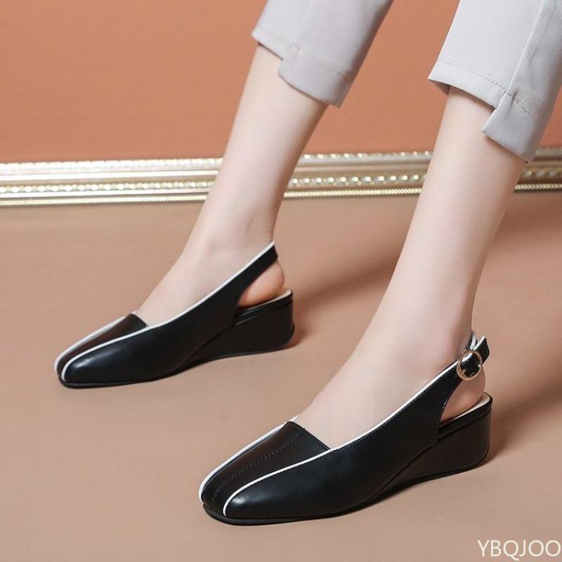 Fashion Retro Wedge Women's Sandals Spring New Style French Solid Color Casual Versatile Single Shoe with Toe Cover Platform Sandals