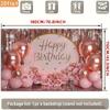 2D Pink Rose Gold Birthday Backdrop, Glitter Balloon & Floral Party Photography Background