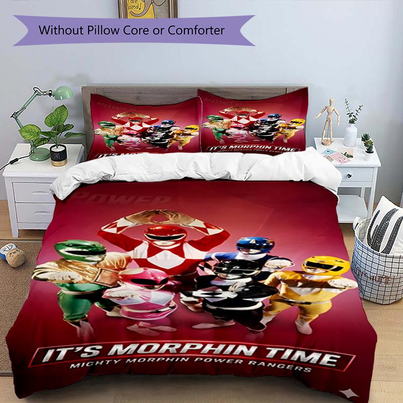 Set copripiumino 3 pezzi (1*Copripiumino + 2*Federe, Senza Nucleo),Set Biancheria da Letto con Stampa Mighty Morphin Power Rangers, Decorazione Camera da Letto, Stagione Unica, Compleanno