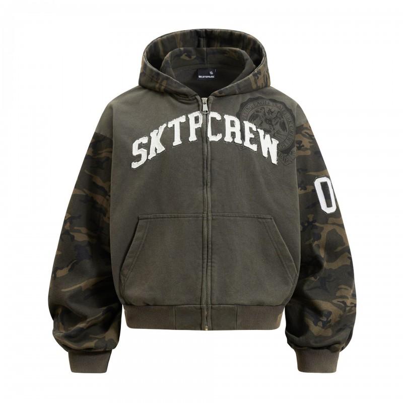 10016 High Street American Heavyweight 420g Camo Patchwork Hooded Jacket Loose Fit Mens Streetwear