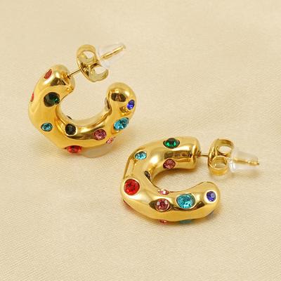 Gold Color C-shaped Hoop Earrings for Women Exquisite Colorful Cubic Zirconia Earrings Punk Jewelry Gifts