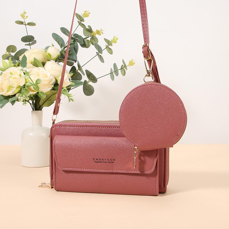 Women's Crossbody Mobile Phone Bag & Long Wallet with Double Zipper - Korean Style Shoulder Bag