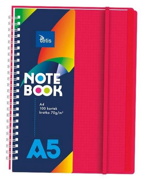 Spiral notebook A5, red pp cover, 70g/m2, 100 sheets.