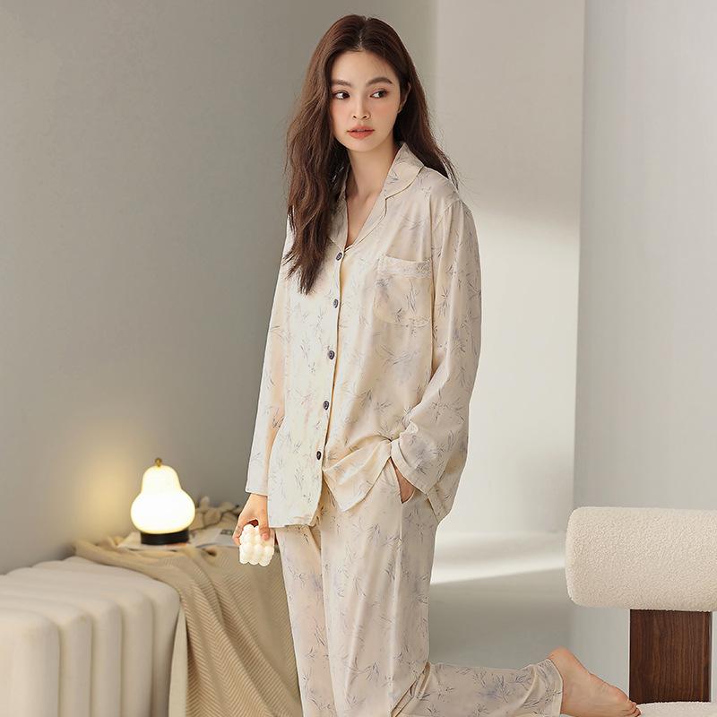 [Hyaluronic Acid] High-end Autumn Pajamas Women's Long-sleeved Modal Cotton Cardigan Silky Women's Loungewear Set