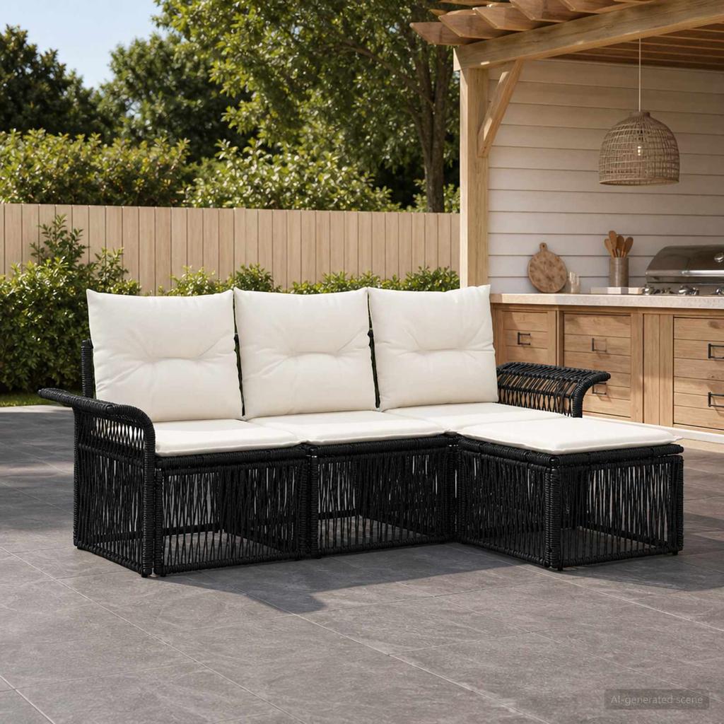 Garden Sofa Set 4 Pcs Black Poly Rattan
