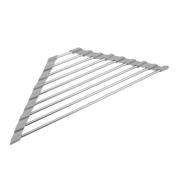 Porta scolapiatti a rotolo triangolare per angolo lavello, pieghevole, in acciaio inossidabile, porta spugna, organizer scola piatti da cucina