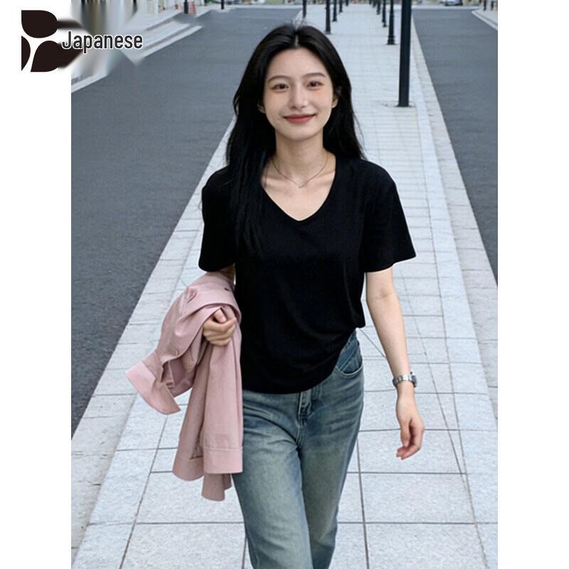 Women s Versatile Snowflake Cotton V-Neck Short-Sleeve T-Shirt M