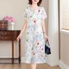 Elegant Long Dresses for Women Plus Size Loose Short Sleeve Vintage Dress Summer Middle-aged Women's Clothing