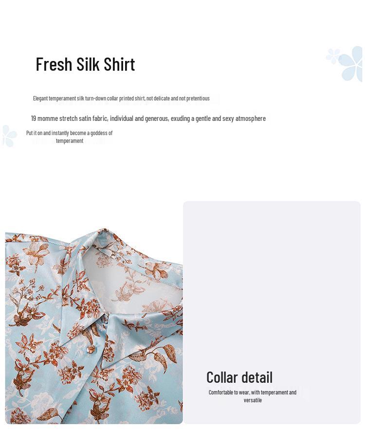 2025 Women's Printed Mulberry Silk Shirt: Slim Fit, Fashionable Real Silk Top for Spring & Autumn