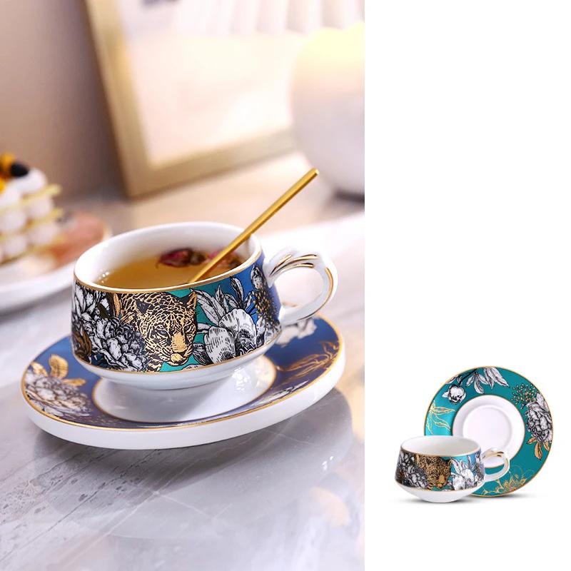 Fierce Tiger/snow Leopard Porcelain Cup&saucer Exquisite Coffee Mug Dining Table Milk Mugs Afternoon Tea Teacup Fruits Juice Cup