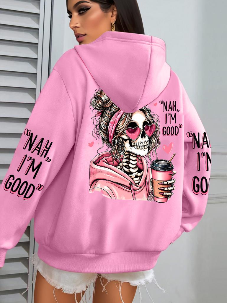 Parla Costoso Stampa Divertente Felpa con Cappuccio da Donna Pullover Larghi Multicolore Pile Autunno Abbigliamento Sportivo Casual con Tasca