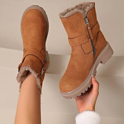 Foreign Trade Explosion Thick-soled Snow Boots Women's New Winter Warm Piled Thickened Belt Buckle Side Zipper Round Head Short Boots