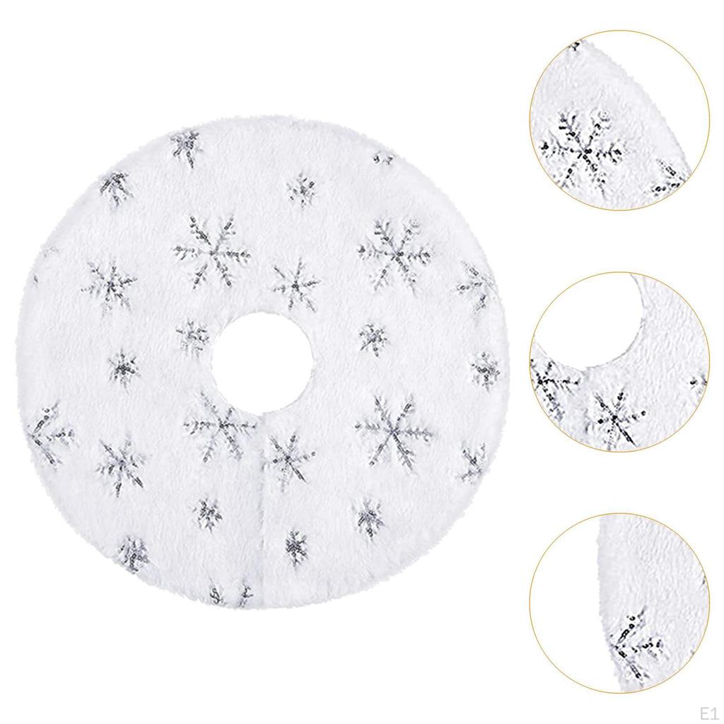 Mini Plush Christmas Tree Skirt 15 Inch Ornament for Living Room Indoor Home Silver Snowflakes