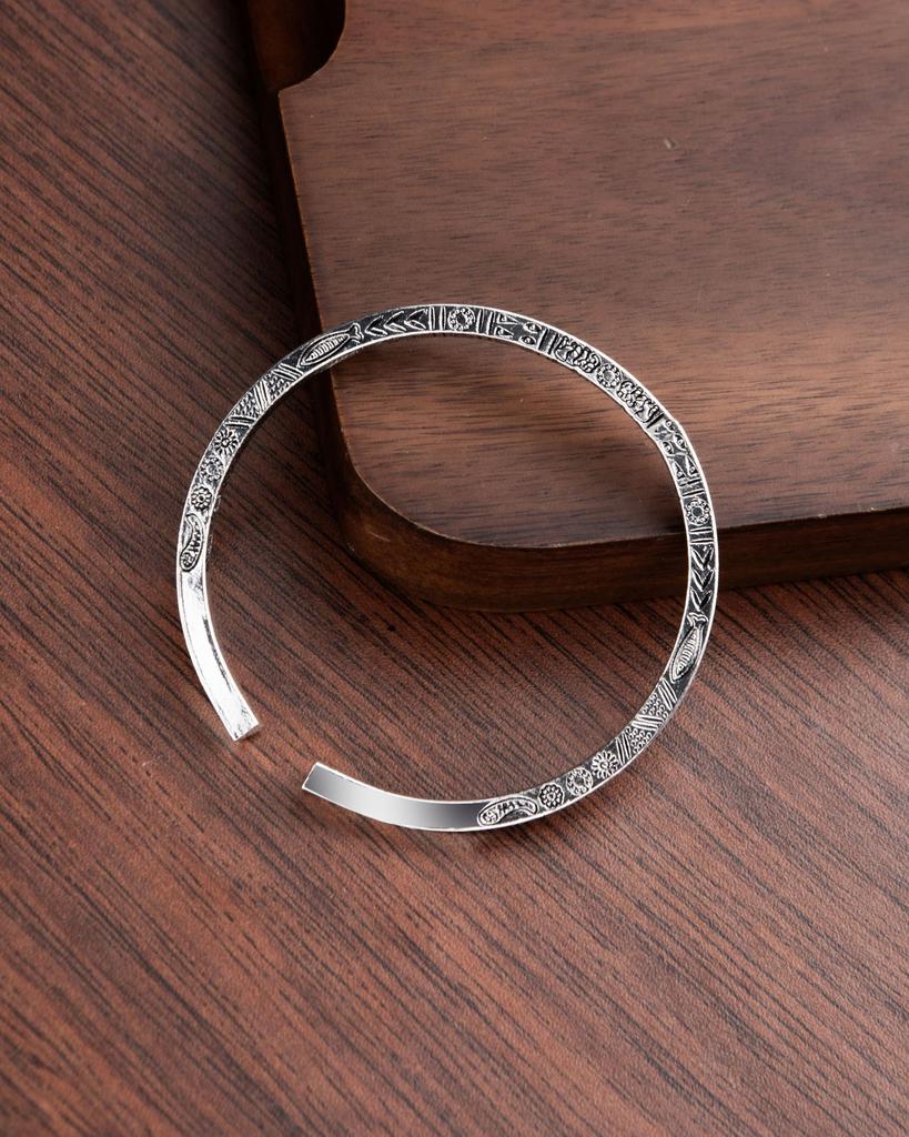 Open Bracelet Men'S And Women'S Metal Ancient Silver Bracelet Retro Simple Bamboo Feather Engraving Bracelet