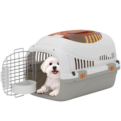Cage de transport en plastique pour animaux de compagnie, chats et petits chiens jusqu'à 4 kg, avec fenêtre supérieure, 49x32x31 cm, Gris