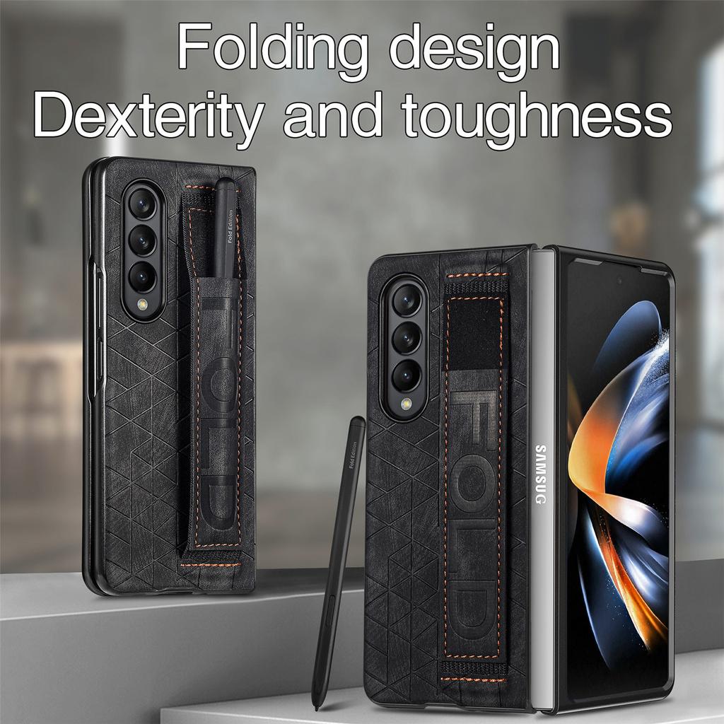 Slim Lightweight Wristband Folding Leather Case For Samsung Galaxy Z Fold 4 5g Fold4 Fold3 Fold 3 Shockproof Protective Cases