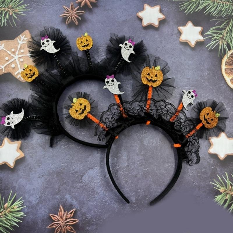 Auffälliges Kürbis-Tüll-Stirnband für Halloween-Kostümparty-Kopfschmuck, geeignet für Cosplay und Themenpartys