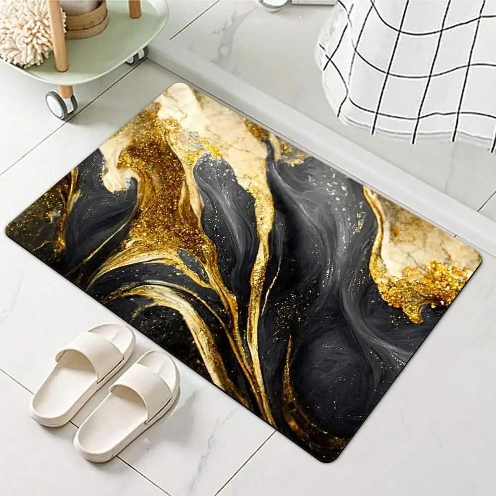 Marble Gold Vein Foil Modern Luxury Carpet Mat Rug Non Slip Easy Clean Home Decor for Bathroom Bedroom Entryway Door