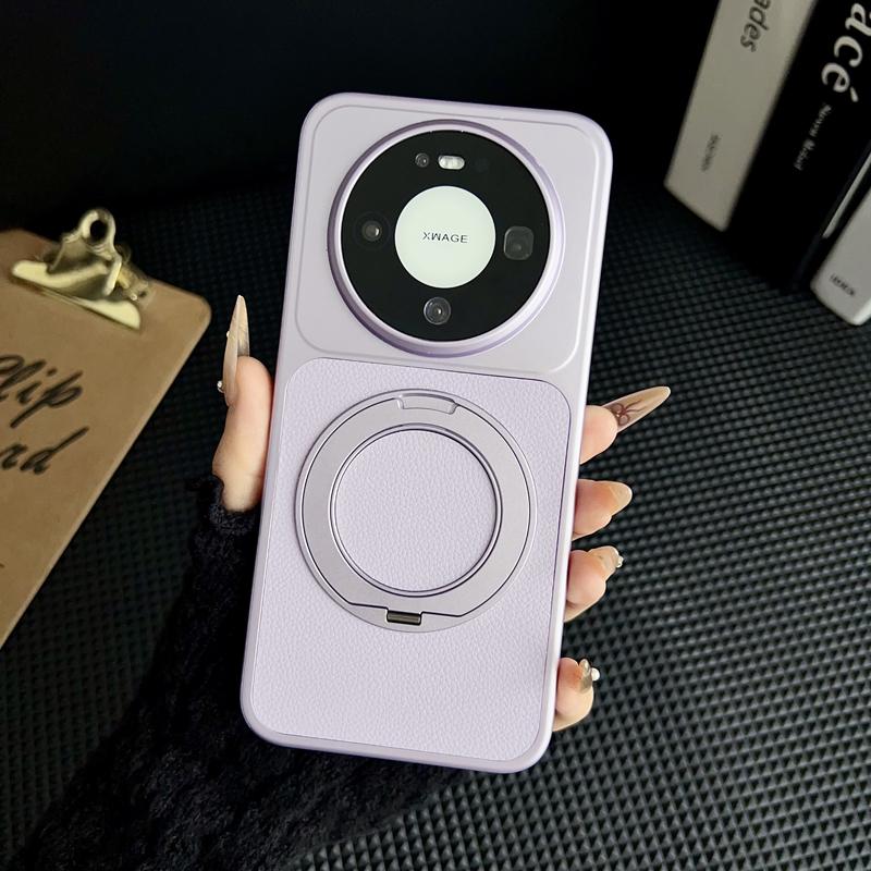 

For Huawei Mate 60 70 80 Pro Max Air Case Litchi Grain Leather Strong Suction Metal Kickstand 360° Rotatable Spray Coating Cover Huawei Mate 80 Pro