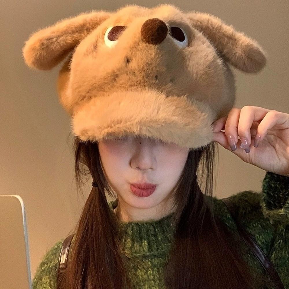 Thickened Puppy Baseball Cap Plush Octagonal Cap Cute Peaked Cap  Outdoor