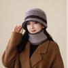Autumn And Winter Women'S Purple Knitted Hat Scarf Set, Short-Brimmed Hat, High-Necked Scarf, A Must For Warm And Fashionable Temperament