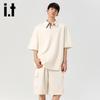 Izzueit Men's Summer Waffle Knit Polo Shirt and Shorts Set