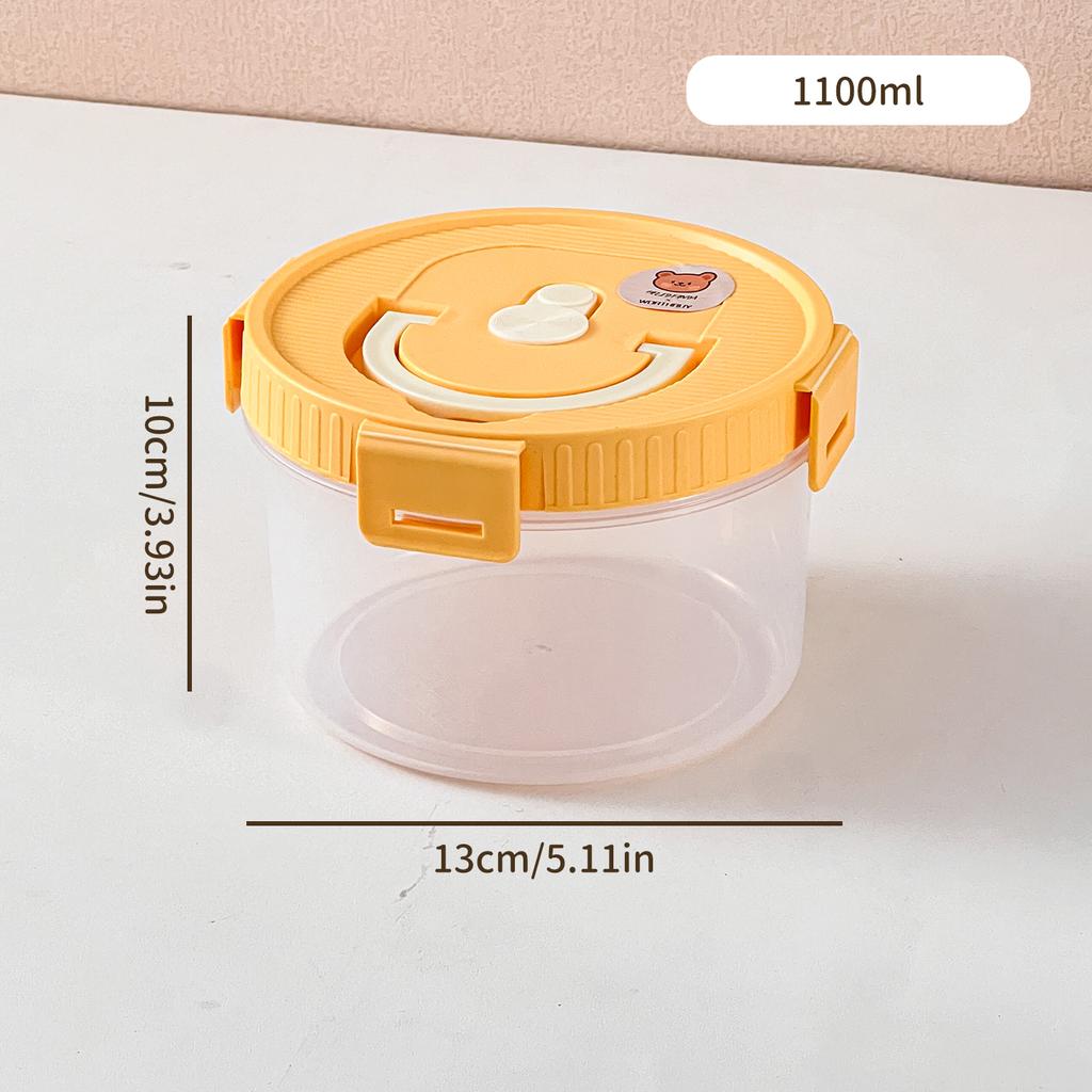 Worthbuy 1100Ml Round Clear Plastic Lunch Box With Handle Microwave Safe Portable Large Capacity Food Container For Students