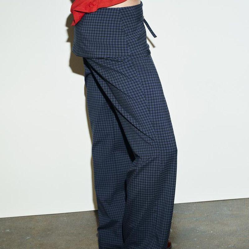 Za Foreign Trade New Women Clothes ZR Western Style Versitile Fashion Simple Plaid With Belt Trousers 2180508