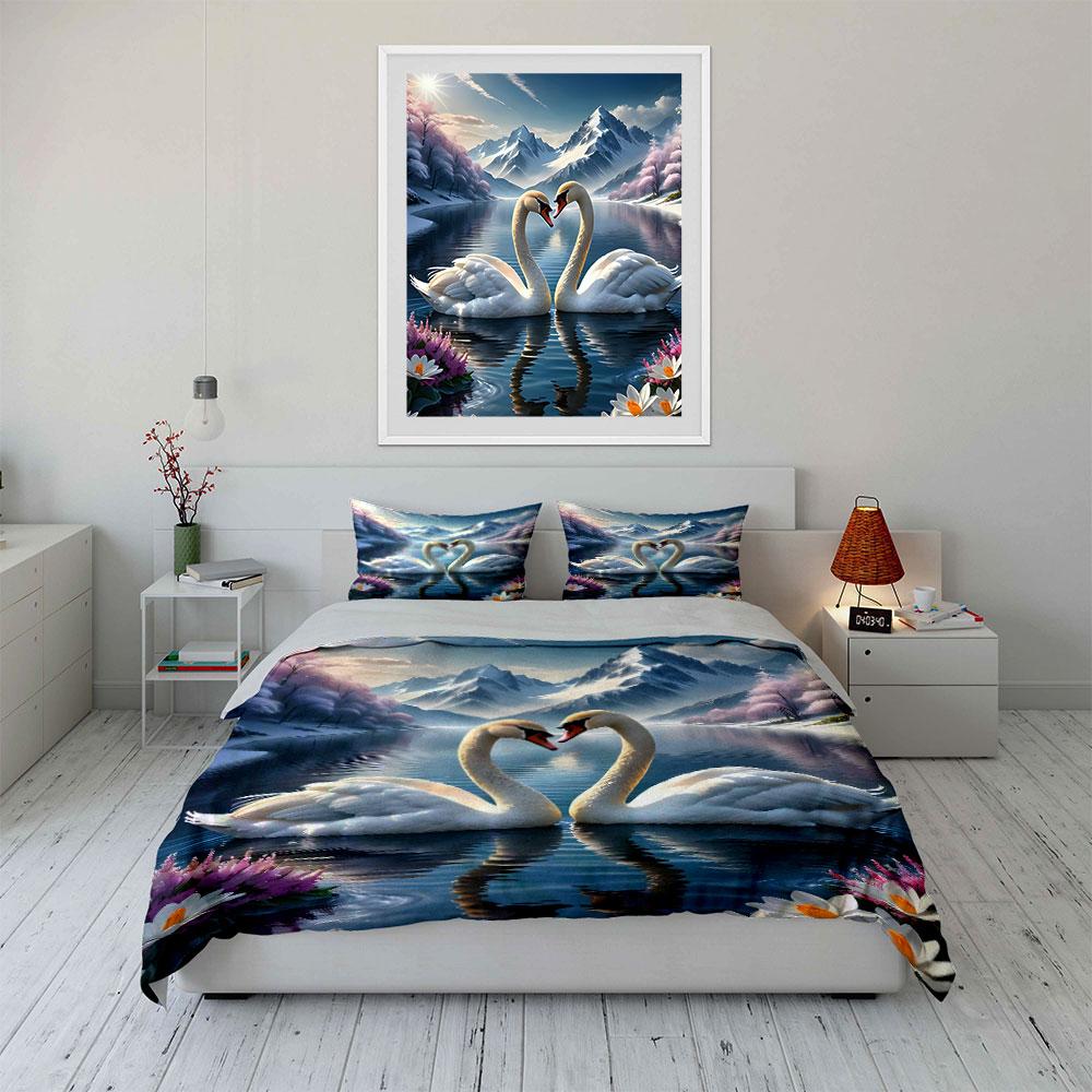 Two Swans, Mountain Lake. Bedding Sets Duvet Cover Sets Duvet Covers Pillowcases(1 * Duvet Cover 2 * Pillowcases Without Duvet Insert)