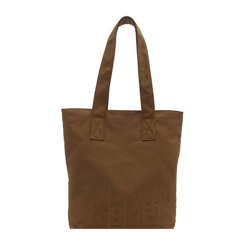 

Literary and artistic embroidered canvas bag, daily commute leisure tote simple texture trend shoulder bag women коричневый