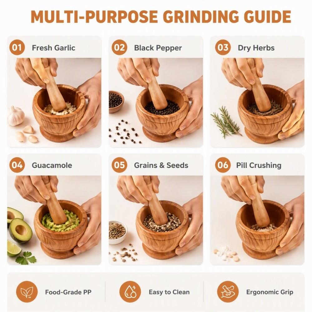 Lightweight Design Spice Grinder Bowl PP Garlic Herb Crusher Mortar and Pestle Set Kitchen Cooking