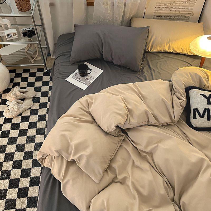 Korean Solid Purple Bedding Set Soft Flat Sheet Duvet Cover Pillowcase Polyester Bed Linen Twin Queen Full Size Quilt Cover Set