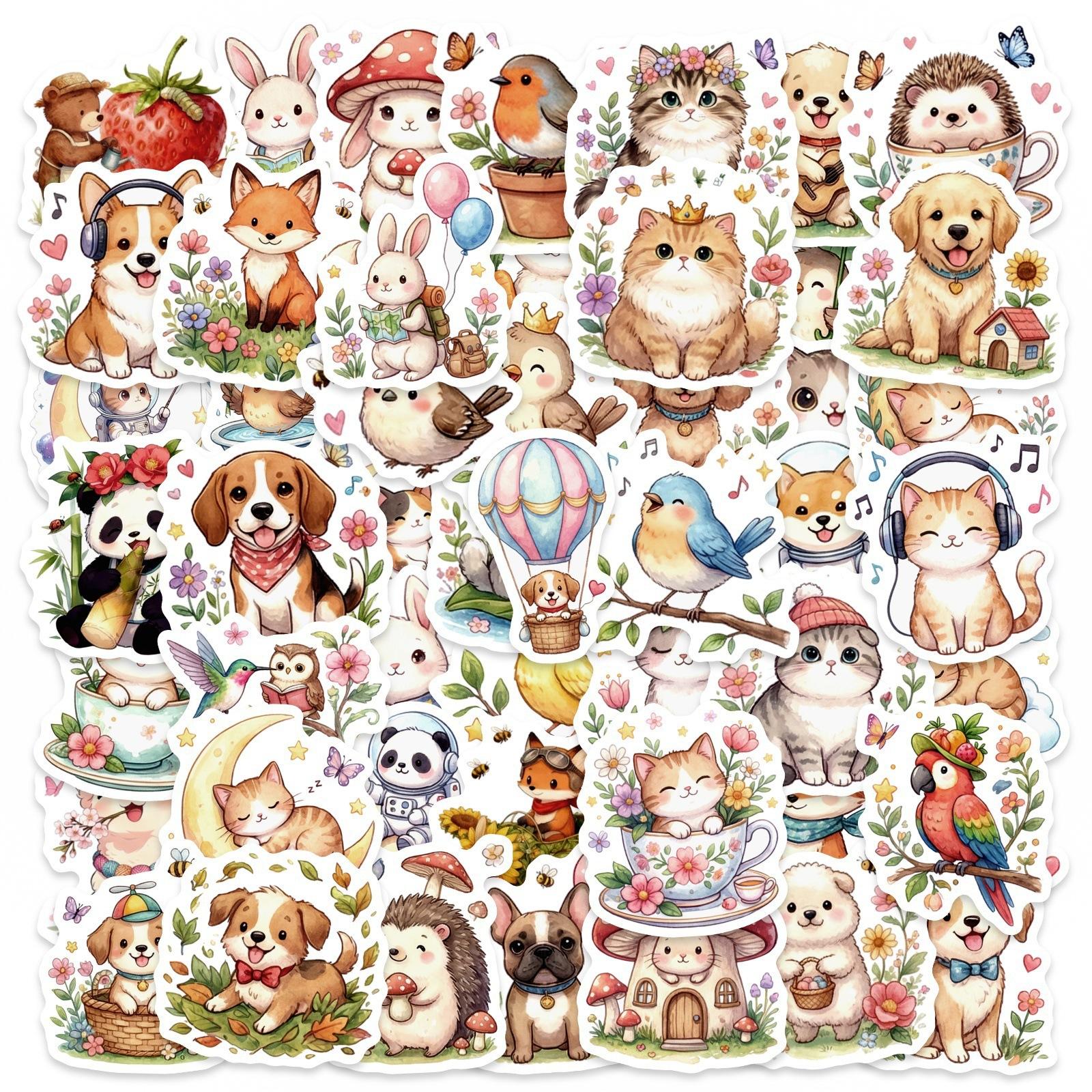 50 Healing Cartoon Cute Animal Creative Stickers Warm Decoration Water Cup Flat Waterproof Sticker