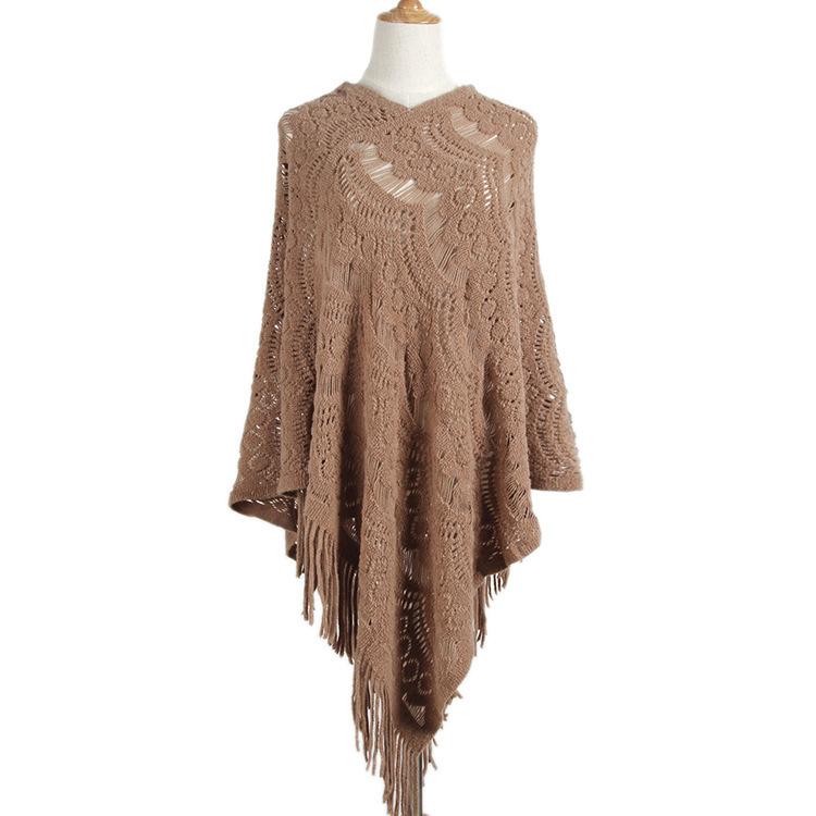 Women's Fashion Temperament Casual Hair Ball Fringe Cape Sweater Bucket Coat