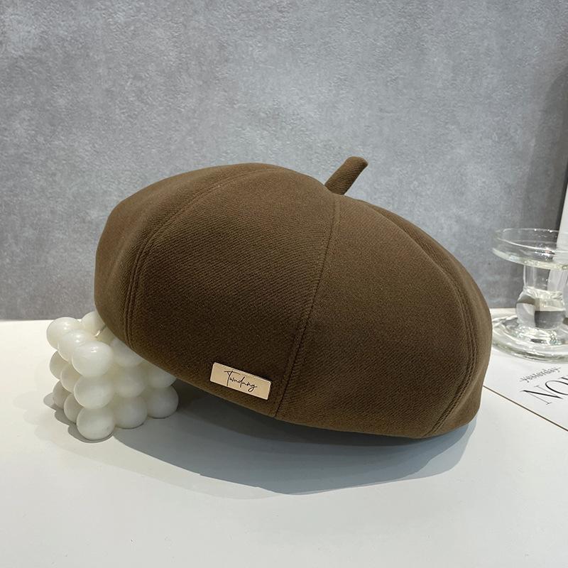 Gentle Beret for Women Fashionable Small Letter Mark Simple and Versatile Fashionable and Stylish Solid Color Pumpkin Hat