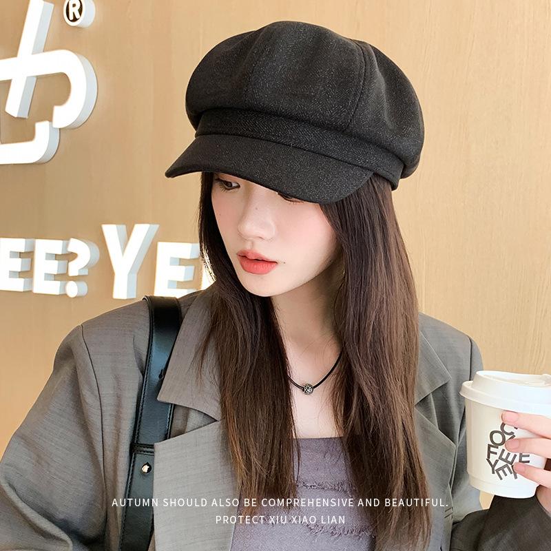 Fashionable Hats for Women Korean Autumn and Winter New Octagonal Hat Big Head Beret Winter Casual Versatile Newspaper Baby Hat Trend