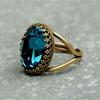 Splendidi Anelli Grandi Ovali Blu Zirconia Cubica Color Oro per Donne Temperamento Elegante Signora Anniversario Festa Gioielli Retrò