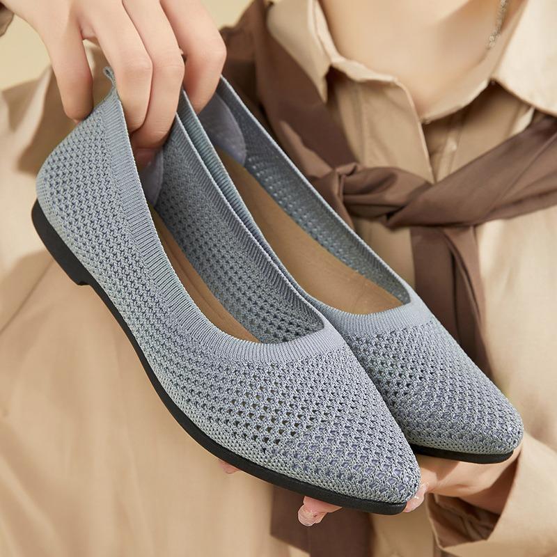 Shoes Women's Summer Solid Color Pointed Flat Bottom Women's Shoes Casual Breathable Women's Hollow Cloth Shoes Not Tired Feet Single Shoes