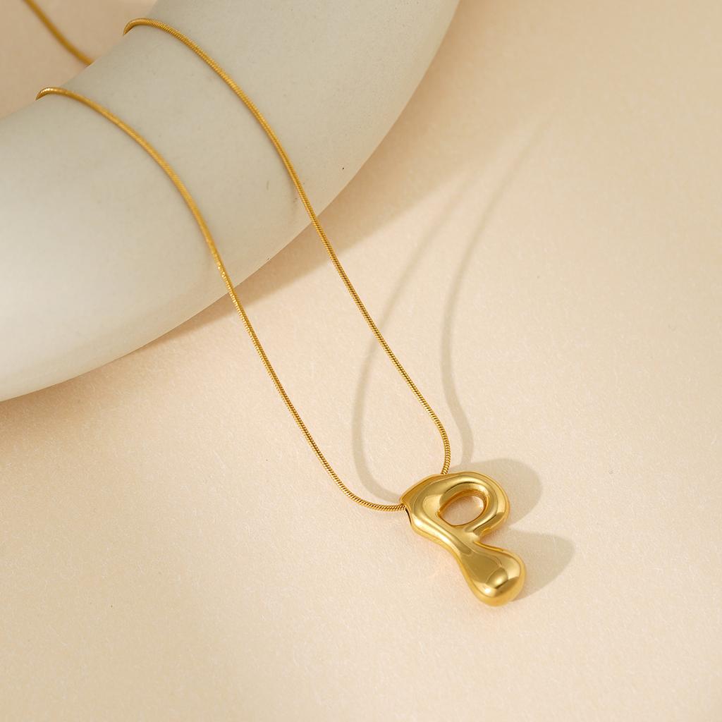 CARLIDANA Initial Stainless Steel Women Gold Plated Bubble Balloon Letter Personalized Round Snake Chain Chunky Necklace