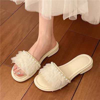 Kralen Mesh Slippers Zomer Nieuw Ronde Neus Open Teen Zachte Zool Antislip Slijtvast Lage Hak Schoenen