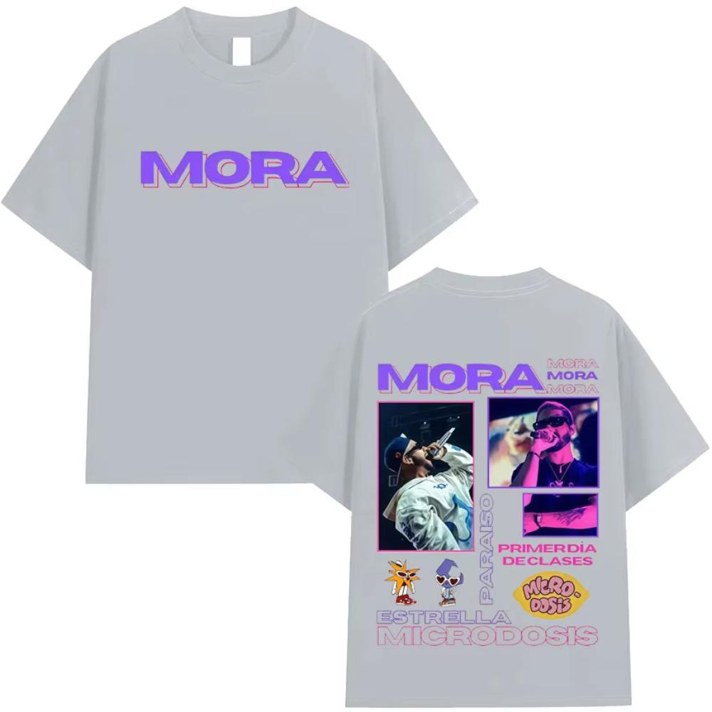 Singer Mora 2025 Tour Cover Double Sided Print Men's Cotton Harajuku Tee Shirt Hip Hop Crewneck T-shirt Oversized Summer Tshirts