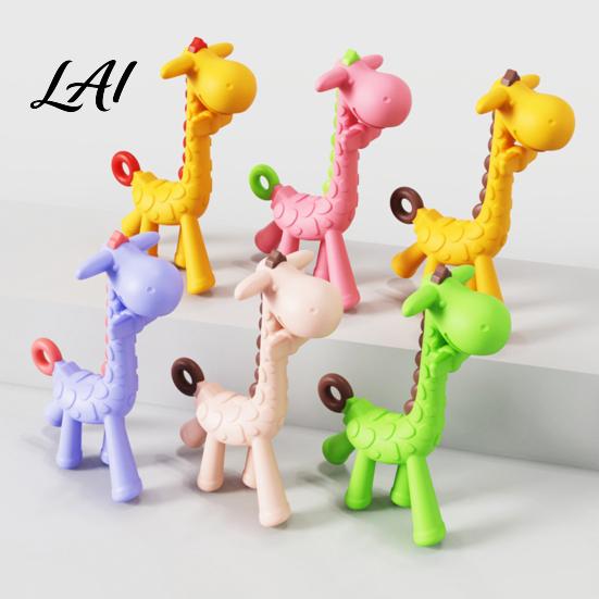 Baby Zahnfleischmassage Schnuller Baby Giraffe Beißspielzeug für Säuglinge Lebensmittelqualität Silikon Beißstab Linderung Kühlschrankfest Eiskalt BPA-Frei Beißring