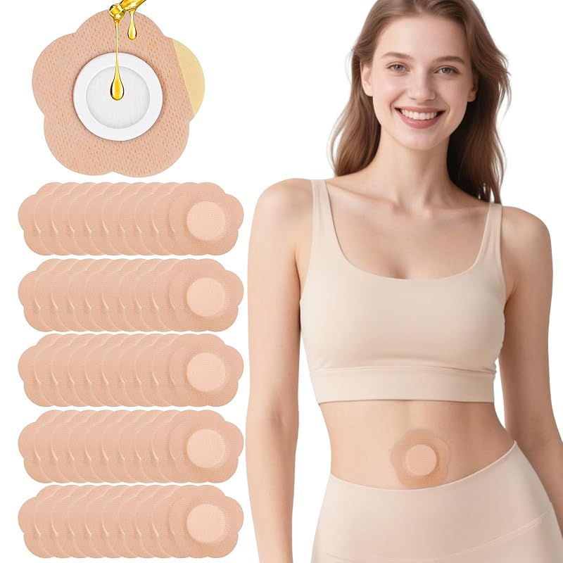 Castor Oil Belly Button Patch: Colorfarm 50Pcs Castor Oil Pack Wraps Organic Cotton Disposable Portable Self-Adhesive Patch - Leak-Proof Breathable 50Pcs