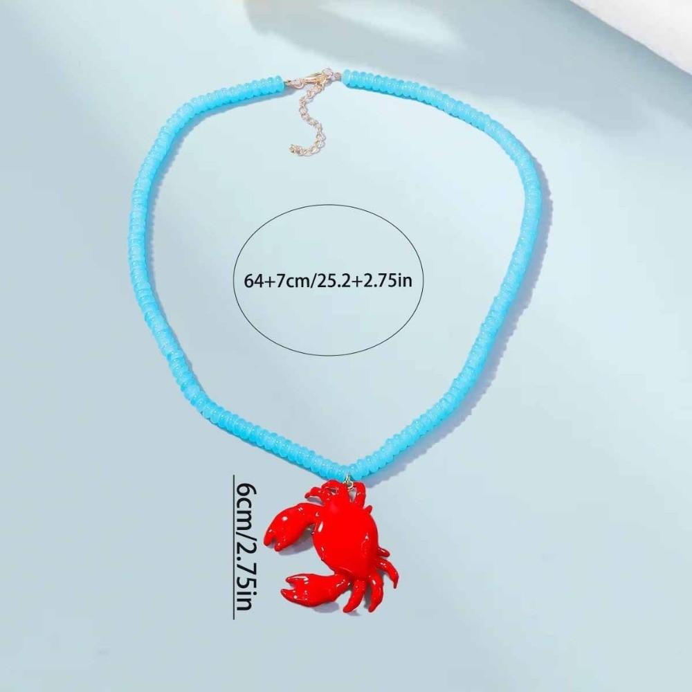 New Beaded Pendant Crab Necklace Enamel Crab Childishness Design Boho Necklace Boho Style Beach Necklace Summer Accessory