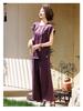 Chic Summer Short Sleeve Set for Middle-Aged & Elderly Women: Stylish Two-Piece with Wide Leg Pants
