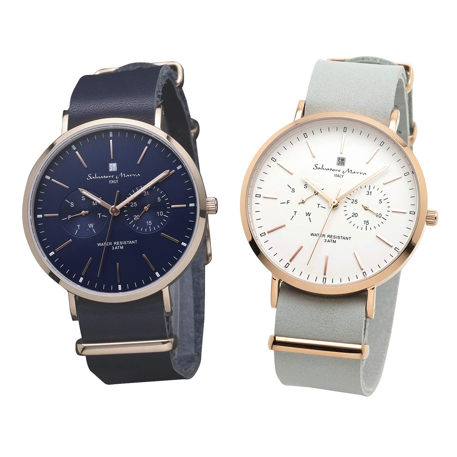 

Salvatore Marra Pair Watch SM15117 Navy PG Gray PG Men Women Box Included