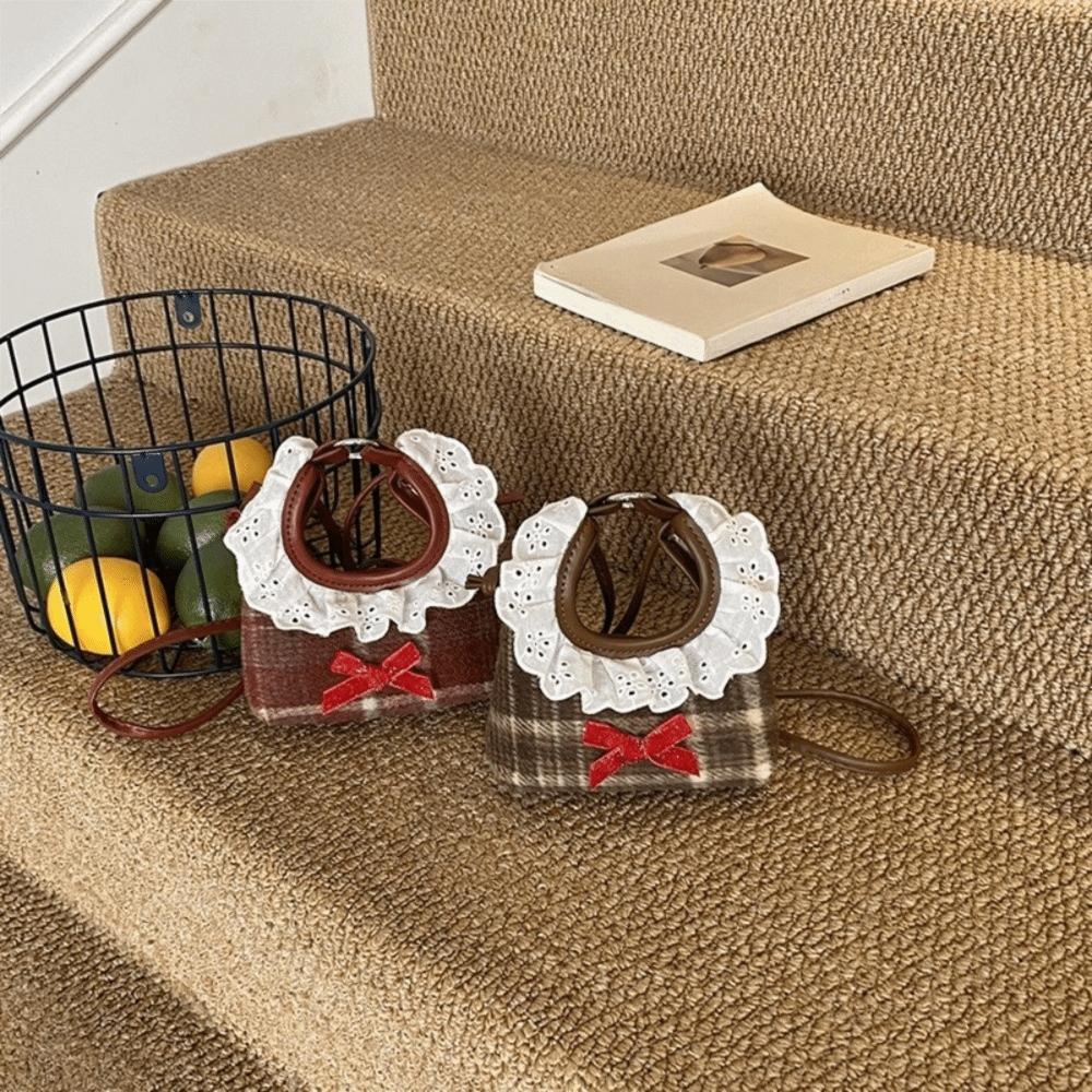 Mini Furry Handbag Shoulder Pouch Bow Shoulder Bag Fashion Plaid Crossbody Bag Women